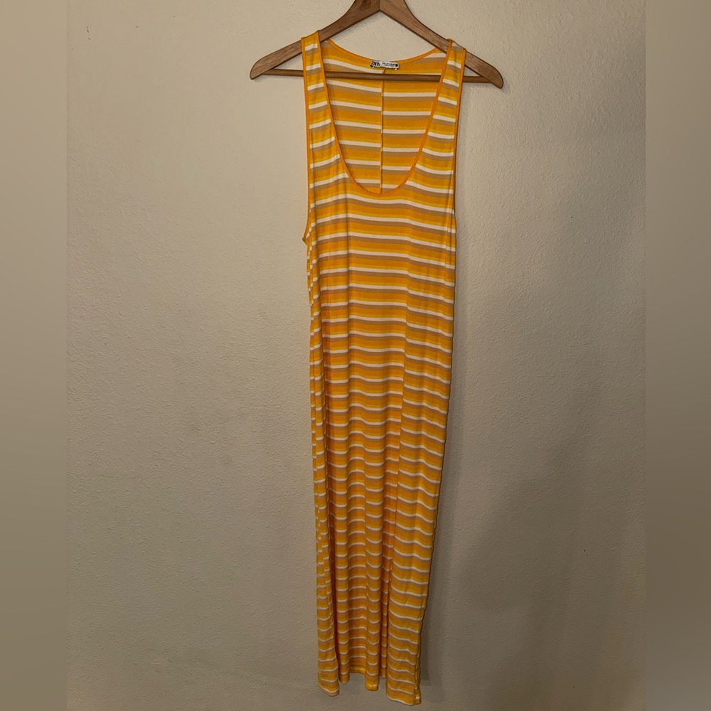 Zara Yellow and White Halter Sundress Maxi